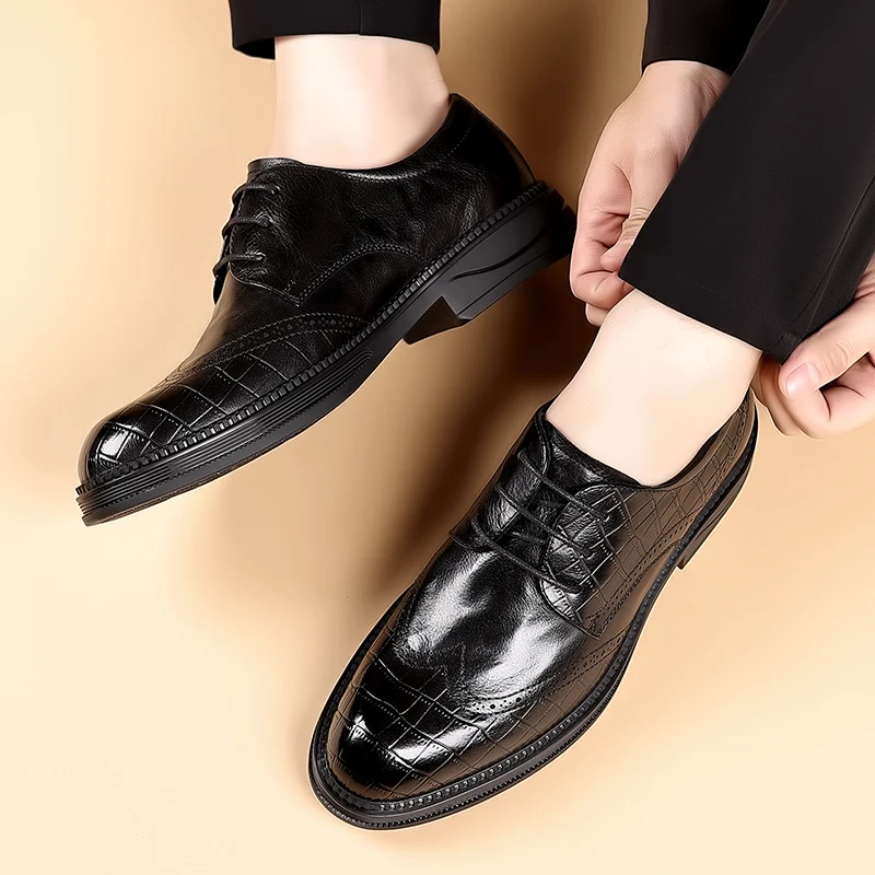 Brand Business Casual Leather Shoes Oxfords Shoes for Men Brown Black Business Lace-up Office Brogue Pointed Dress