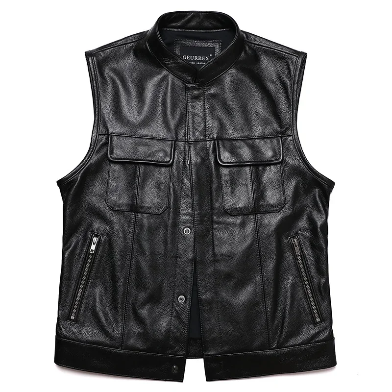 

SOA Classical Motorcycle Real Leather Vest Men 100% Cowhide Sleeveless Jacket Man Sons of Anarchy Black Biker Waistcoat