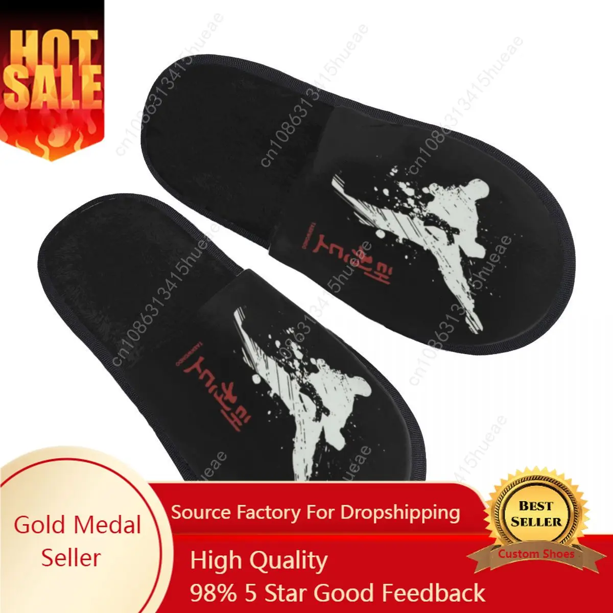 Taekwondo Kick Guest Slippers for Bathroom Women Custom Print Fighter Martial Arts House Shoes