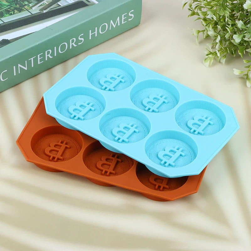 1Pc 6 Chocolate Silicone Bitcoin Mold Ice Cube Mold Fondant Patisserie Candy Bar Mould Cake Mode Decoration Kitchen Accessories