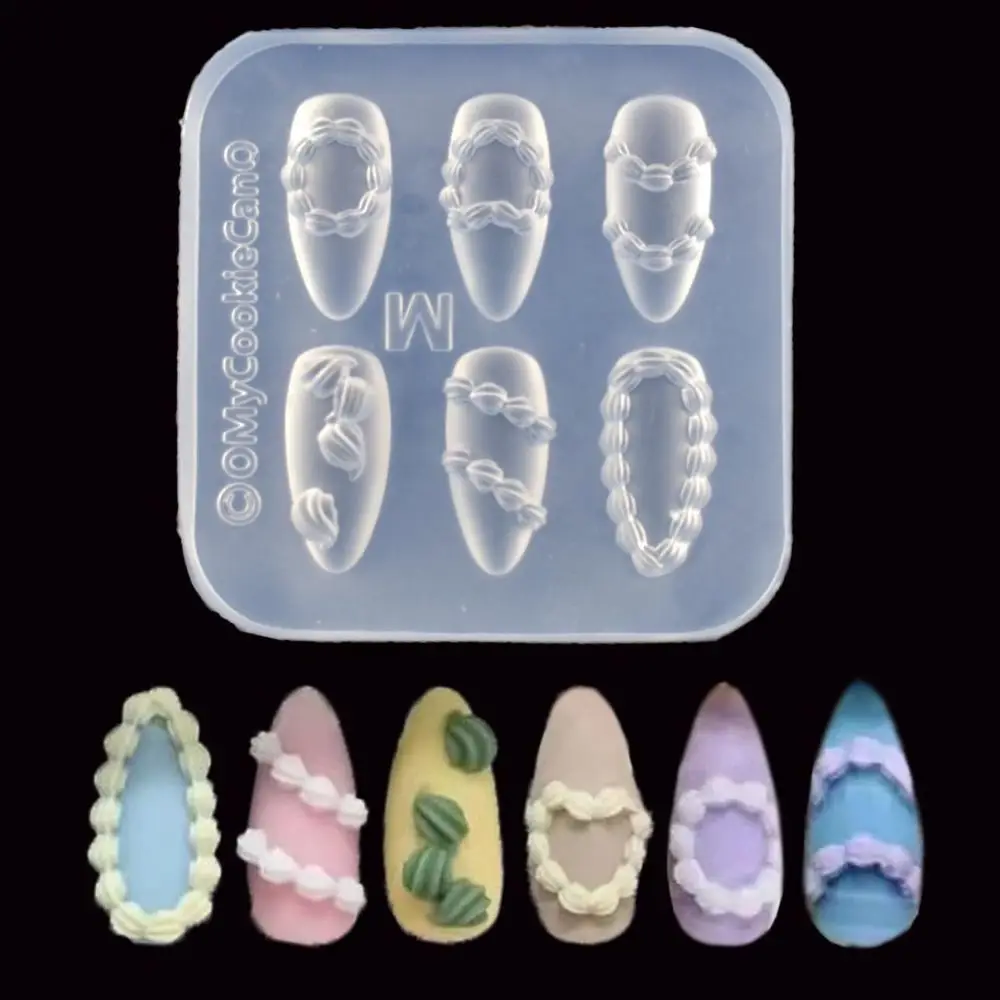 크리 에이 티브 크림 레이스 네일 아트 몰드 실리콘 네일 장식 수지 몰드 DIY 손톱 네일 아트 조각 템플릿