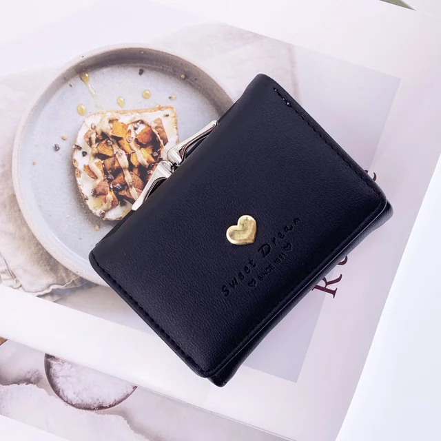 Candy Color Fashion Women Coin Purse Leather Solid Color Vintage Short Wallet Heart Hasp Ladies Girls