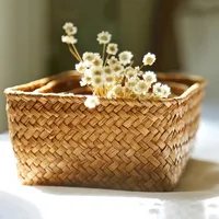 Handmade Straw Dried Flower Fruit Pot Basket Rattan Box Candy Earphone Panier De Rangement Organizer Useful Storage  Cesto 1