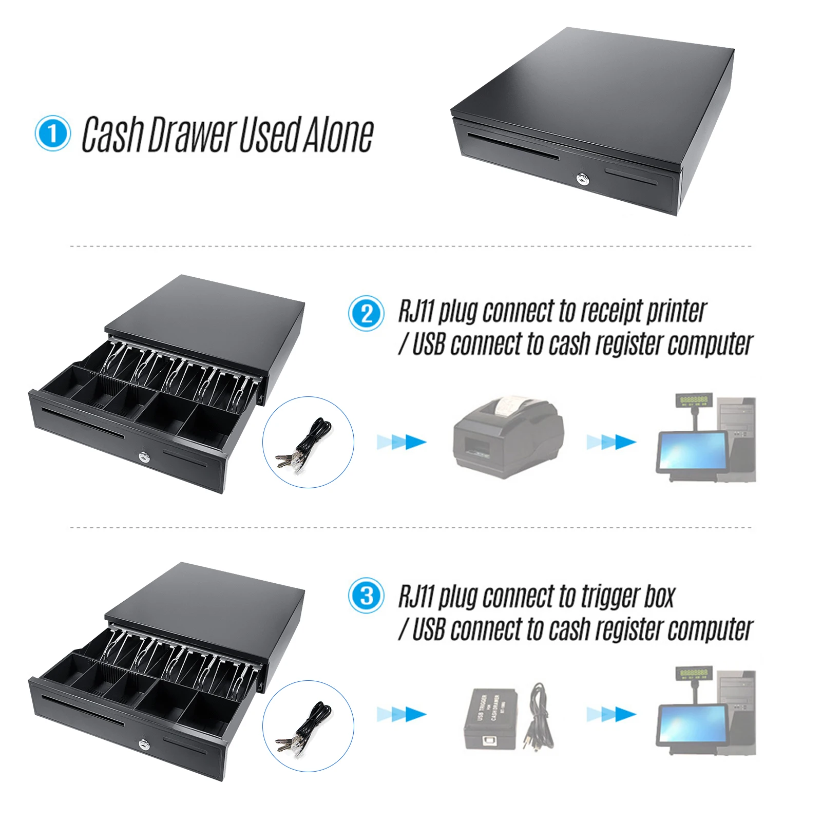 Caisse enregistreuse à proximité POS, caisse Cashbox, 5 billets, 5 pièces  de monnaie, interface RJ11 avec système de verrouillage intelligent