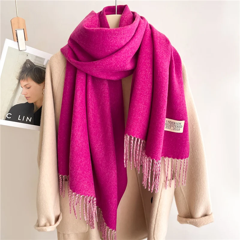 2022 Semplice Cashmere Inverno Caldo Sciarpa Moda Solido Doppio Lato Diverso Pashmina Coperta Bufanda con Tessel Viaggio_voghion.com