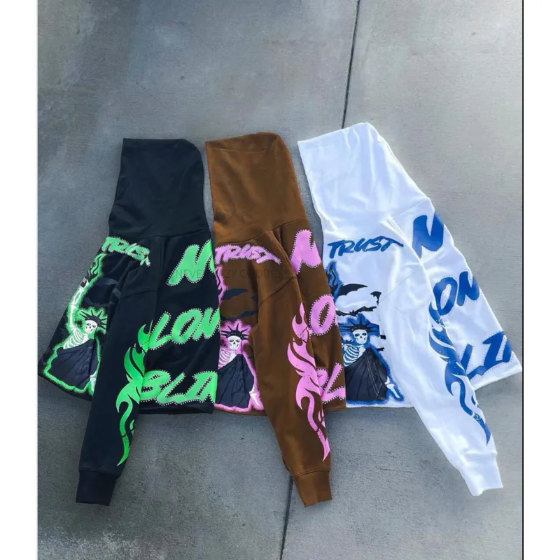 

Y2k Large Letters Printed Zippered Hoodie Harajuku Hip Hop Men And Women 2024 New Fashion Brand Cardigan Jacket Tops Streetwear