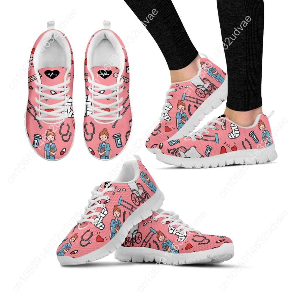 Spring Leisure Sneakers for Ladies Orthopedic Nurse Pattern Flats Lace Up Shoes Comfortable Air Mesh Footwear Zapato