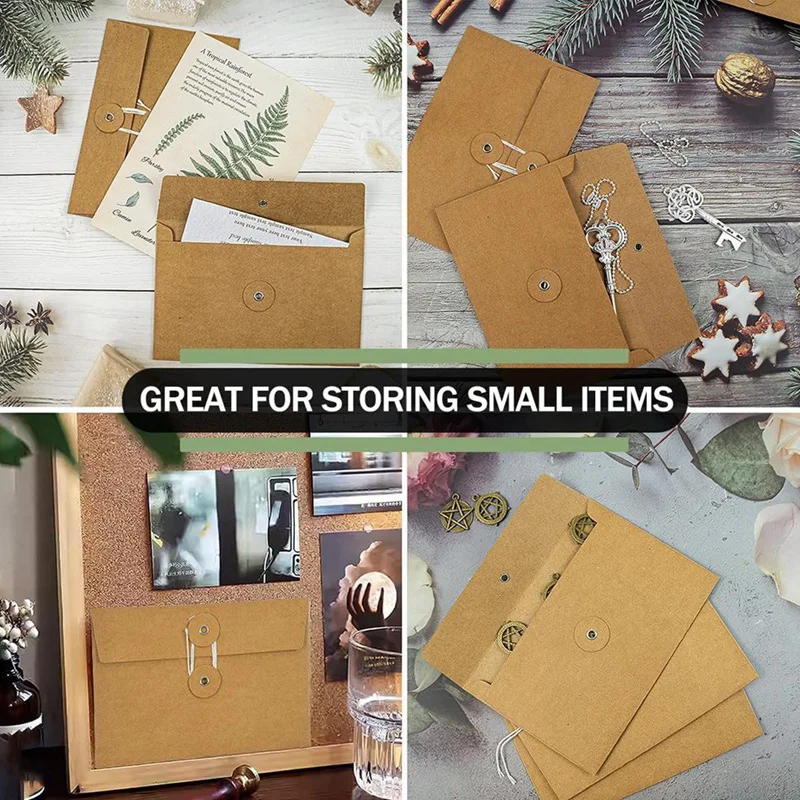 Brown Envelopes With String Tie Closure Project Pockets Document Organizer 4.53 X 6.7 Inches 40 Pcs
