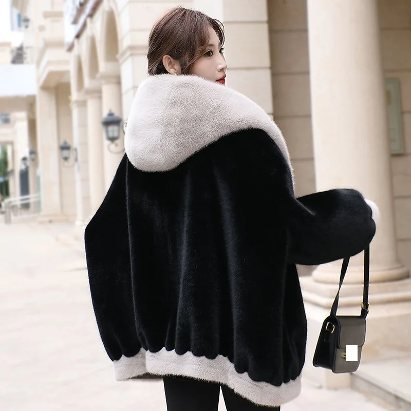 2024 Winter New Mink Fur Coat imitation Gold Mink Fur Integrated Women Mid length Mesh Red Fur Thickened Versatile Oversize XL