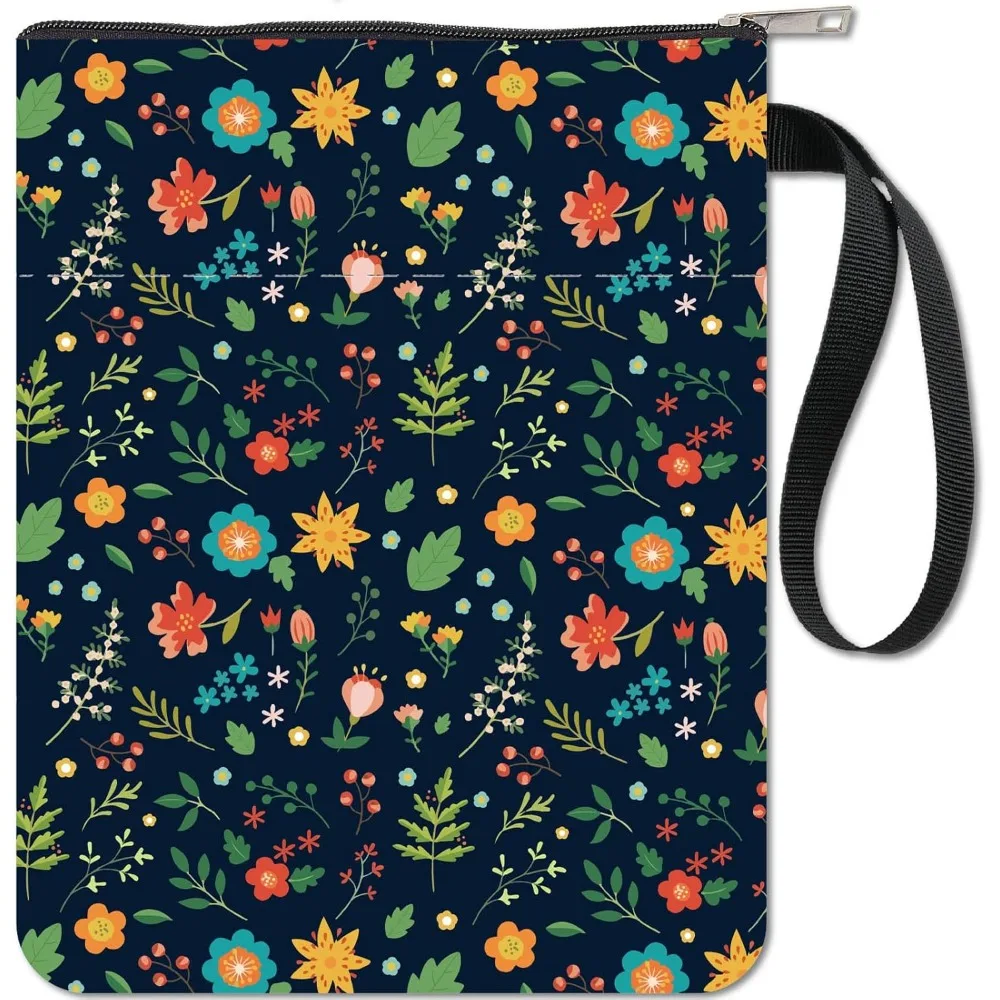 Black Book Sleeves Flower Leaf Book Covers Protector for Paperbacks Washable Fabric Cloth Cover with Zipper and Extra book covers