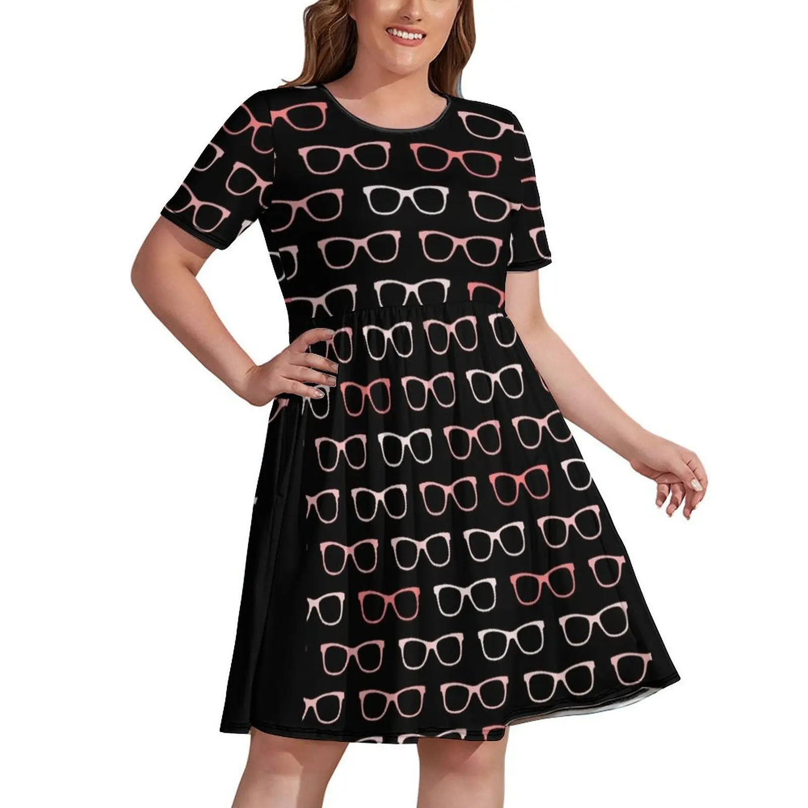 

Pink Black Hipster Eyeglasses Pattern Dress Women's evening dress summer dress for women 2024