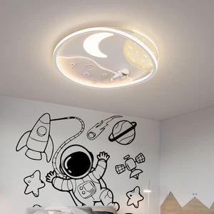 Nordic Kids Room Ceiling Light Boys Bedroom Cartoon Round Star Earth Moon Astronaut Chandelier Children Baby Decor Nursery Lamps