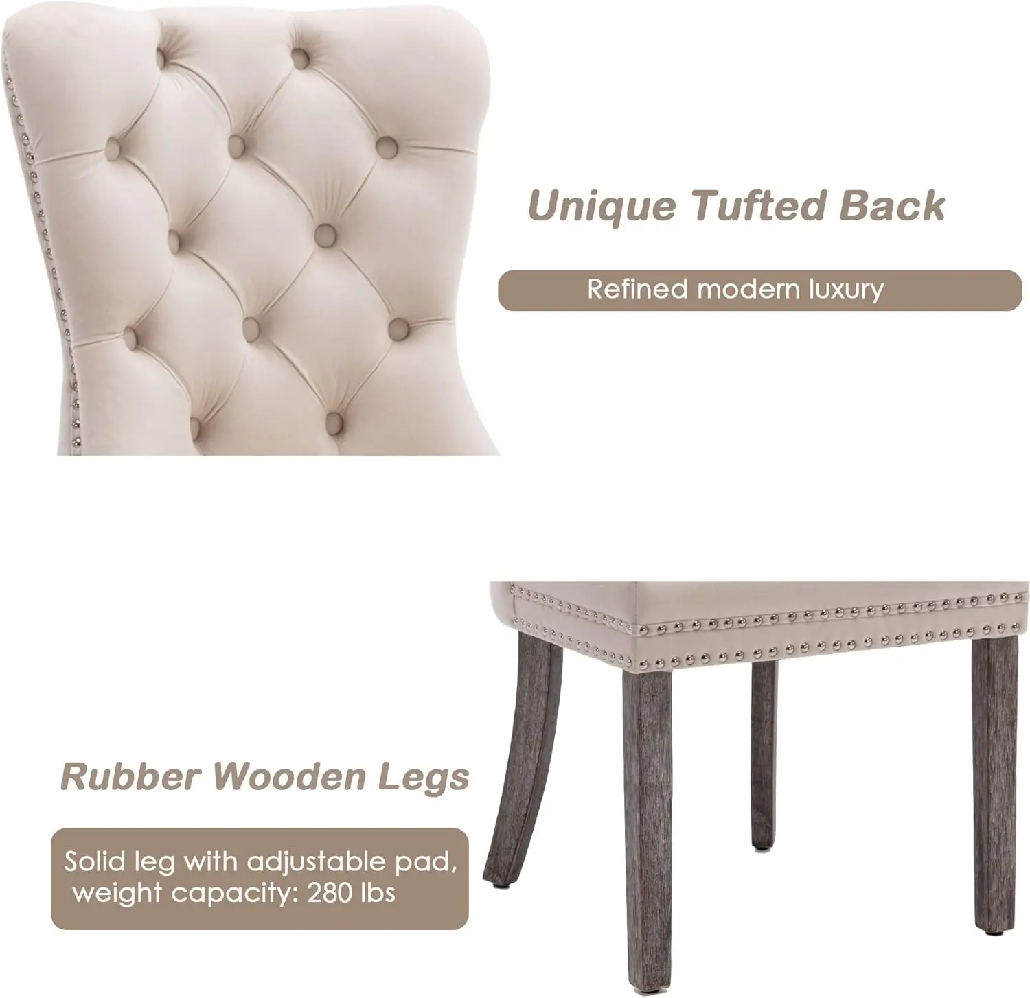 Velvet Dining Chairs Set of 4, Upholstered High-end Tufted Dining Room Chair with Nailhead Back Ring Pull Trim Solid Wood Legs 6