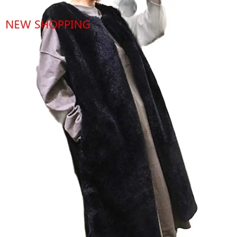 2023 Autumn Fashion Women Fur Vest Elegant Long Winter Jacket Coat Warm Soft Ladies Faux Rabbit Fur Coats Sleeveless Jacket