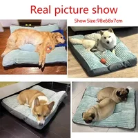 Lit chaud d'hiver pour chien, tapis de couchage en velours côtelé pour chien, doux, pour petits, moyens et grands chiens, lit pour chiot détachable et lavable 3
