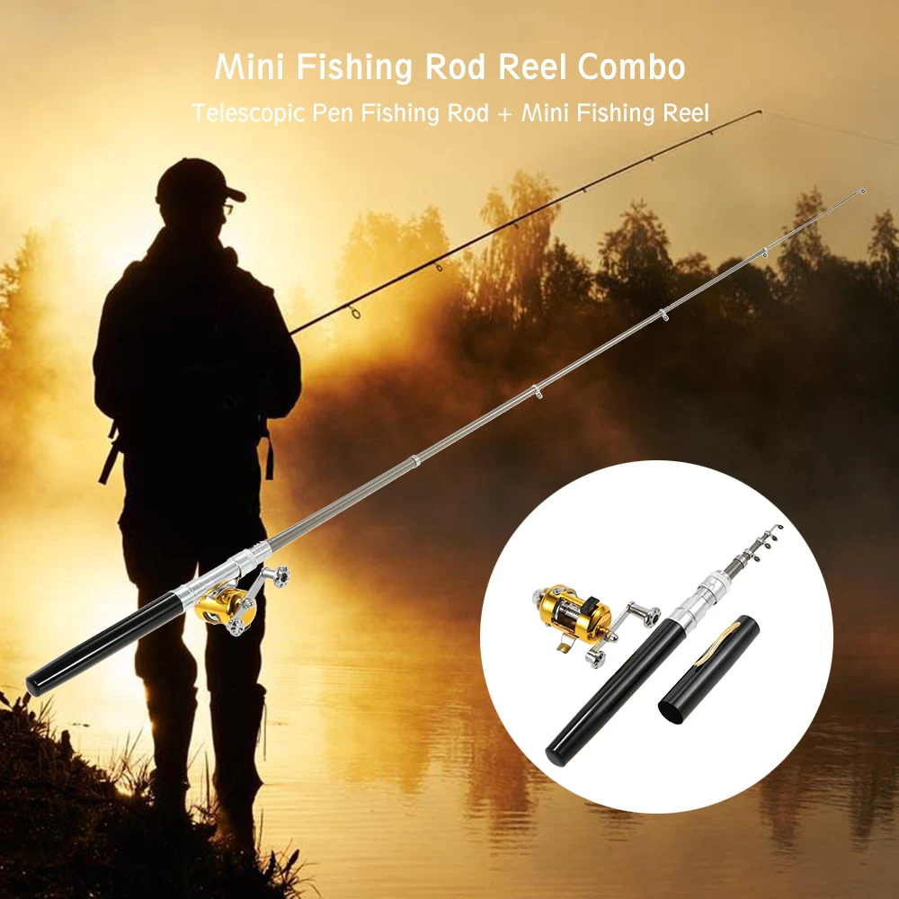 Mini Telescopic Portable Pocket Pen Fishing Rod Pole + Reel Aluminum Alloy  Fishing Rod Reel Combo Kit Set Fishing Accessories