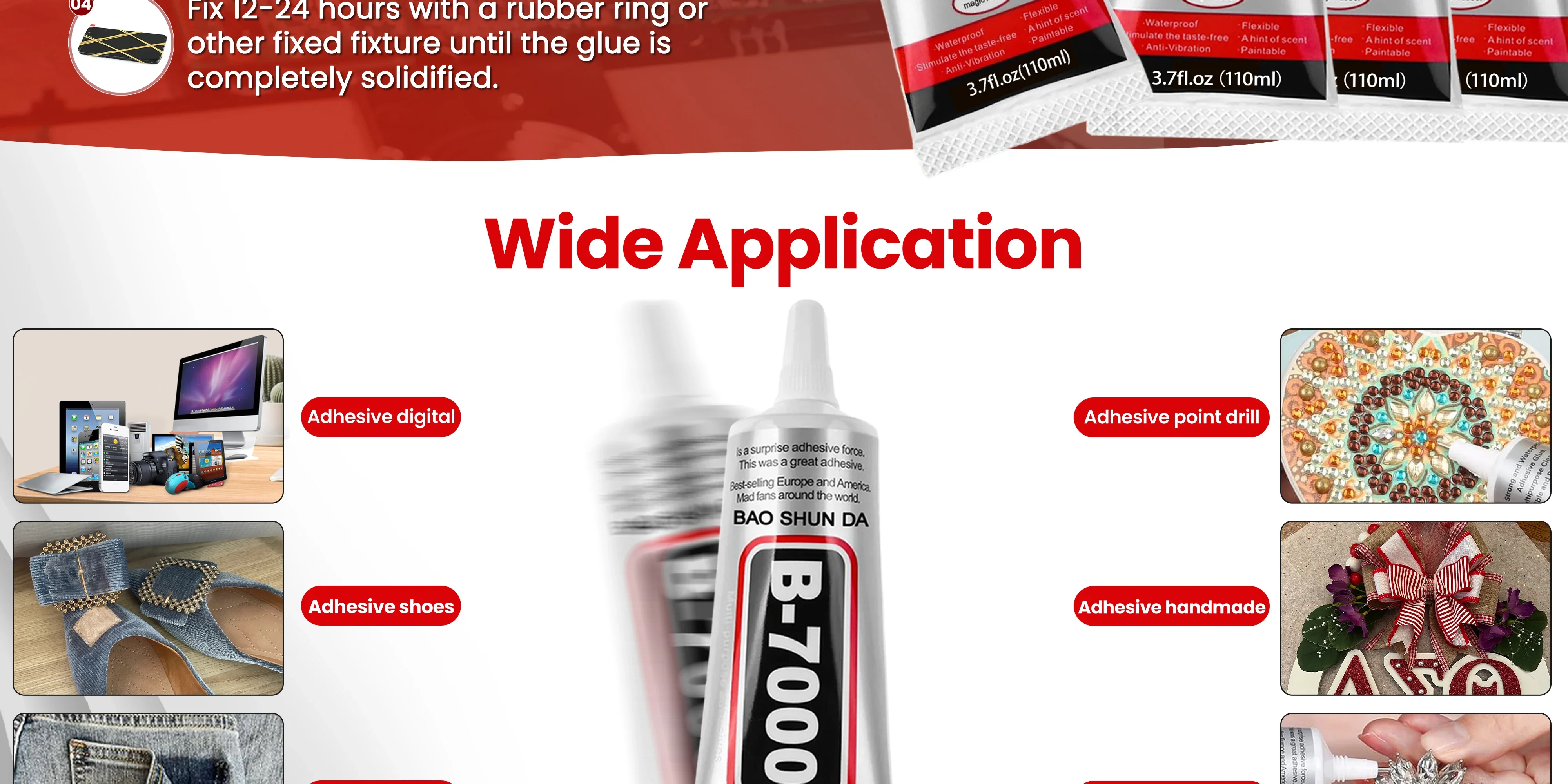 Lepidlo B7000 ukazující svůj průhledný povrch po vytvrzení