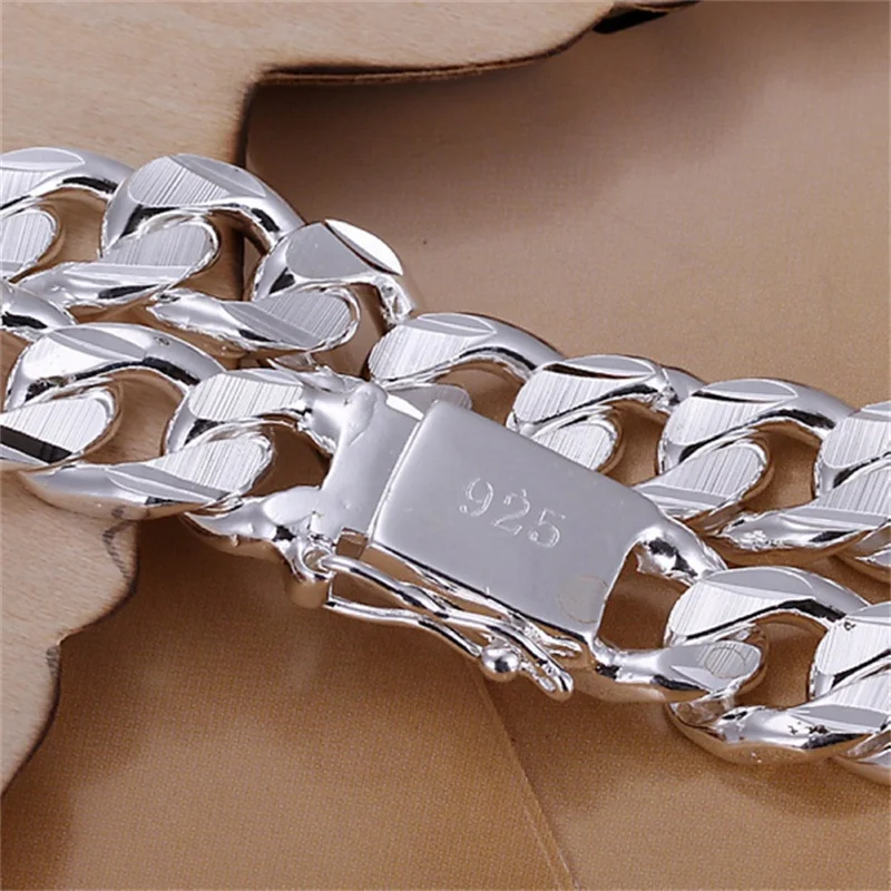 New High-end Women's Mens Fine 925 sterling Silver Bracelet Fashion Jewelry Gift Men's 10MM Square Beautiful - 2