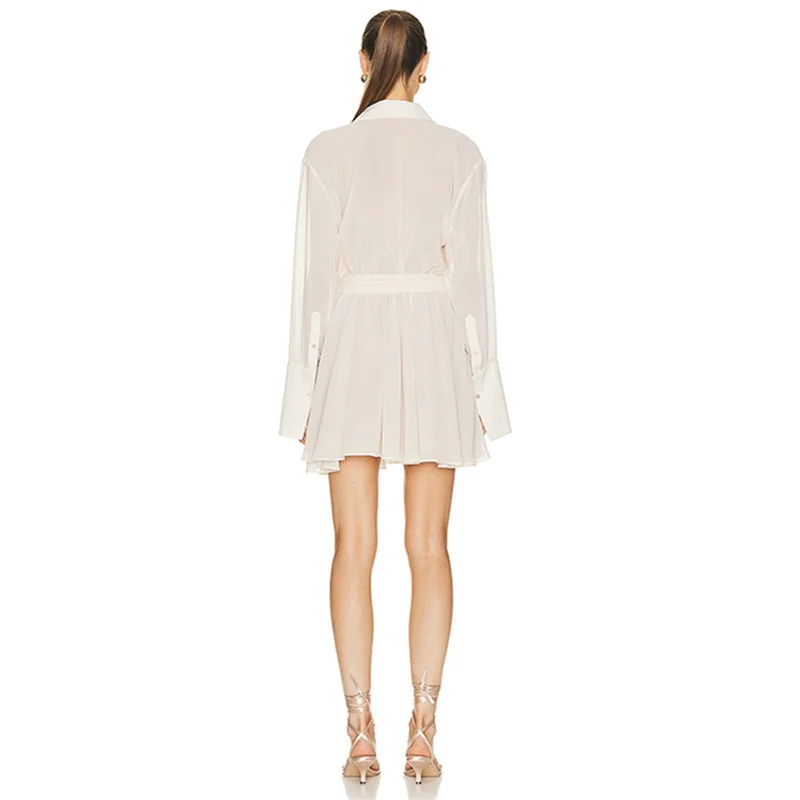 Vestido elegante de verano para mujer, sexy, de manga larga, con cuello vuelto, corte A, minivestido plisado, para fiesta de noche.