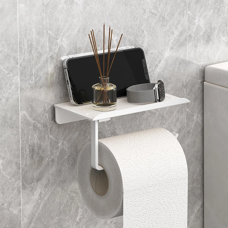 Toilet Paper Holder Toilet Paper Rack Toilet Roll Holder Tissue Holder No Punching Self-Adhesive Bathroom Tissue Paper Holder Plastic Easy Installation Roll