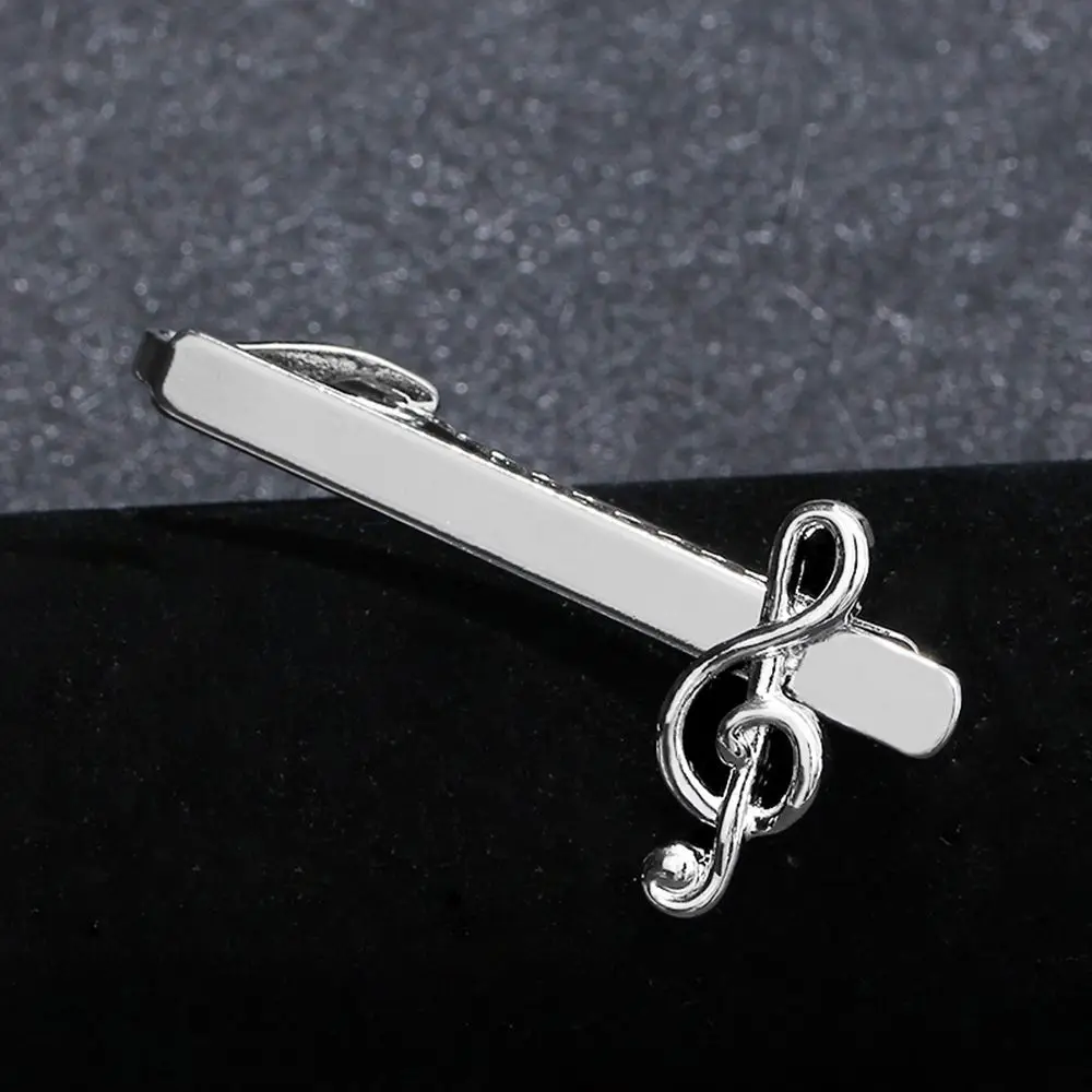 Tie Clips Fashion Silver Color Necktie Clips Musical Note Necktie Pin Men Jewelry Clasp Tie Pin for Shirt