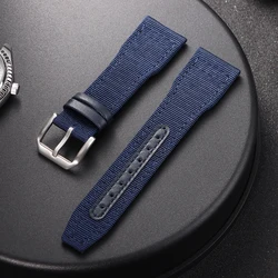 Waterproof Nylon Canvas Watch Strap with Cowhide Accents - Sporty and Stylish Wristband - 22mm (Blue)