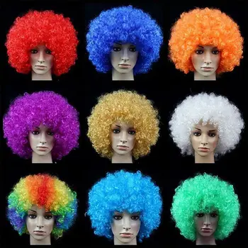 Unisex Adult Various Coloured Rainbow Circus Curly Black Afro Curly Wig Adult Fancy Dress Disco