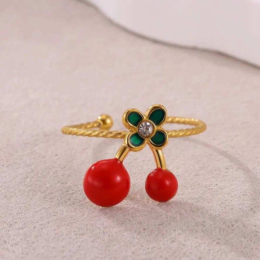 Gold Color Stainless Steel Enamel Adjustable Ring Woman Wedding