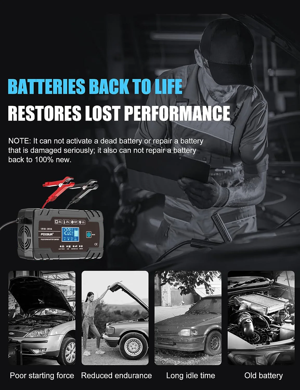 Car Battery Charger 12V/24V 8A Smart Fully Automatic Battery