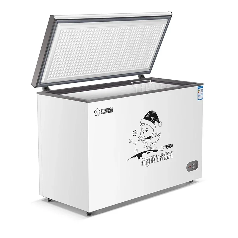BD-400 CE Approved Top Open Single Door Deep Chest Electric Freezer with Lock LED Light Single Temperature Big Propane Freezer