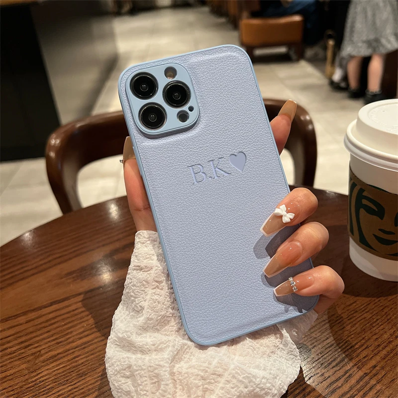 Funda de cuero con letras y nombres personalizados para iPhone 12, 13, 11, 14, 15, 16 Pro Max, XS Max, XR, 7, 8 Plus, funda personalizada a prueba de golpes