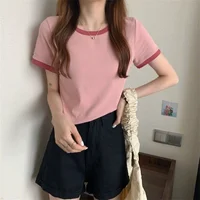 T-shirt patchwork basique pour femmes et filles, t-shirts courts unisexes, vêtements d'été décontractés, qualité Y, mode 4