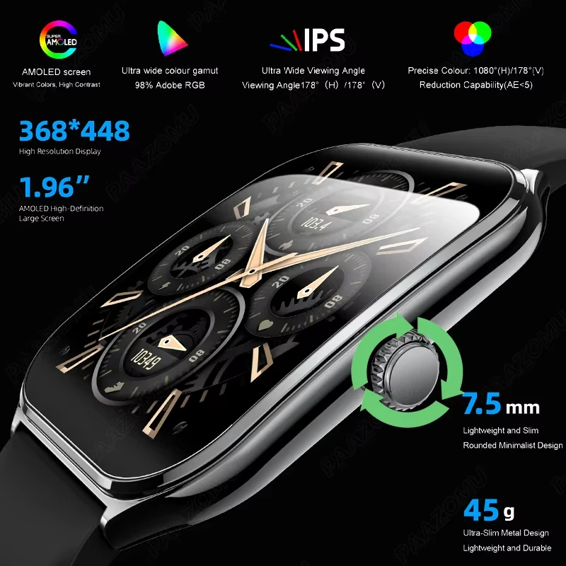 LIGE New Ultra Thin Smart Watch Men 1.96"AMOLED 368*448 HD Pixel 3ATM Waterproof Call Reminder Smartwatch Ladies For Android iOS