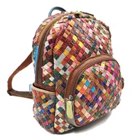 Annmouler Vintage Women Backpack Genuine Leather Daypack Large Capacity Rucksack for Women Cow Leather Weave Bag 2