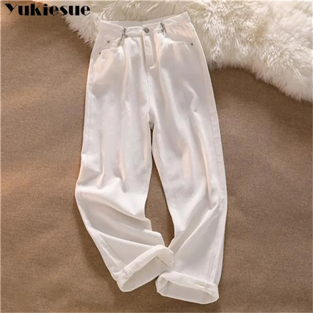 2022 womens fashion high waist green pink white Women\'s Wide leg jeans baggy woman denim capris Pants jean mom jeans trousers