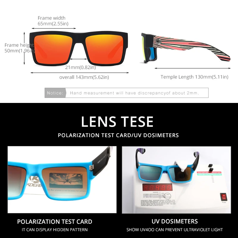 Unisex Square Polarized Sunglasses Men Wide Sun Glasses Temples Origin Sunglass For Couple KDEAM Brand