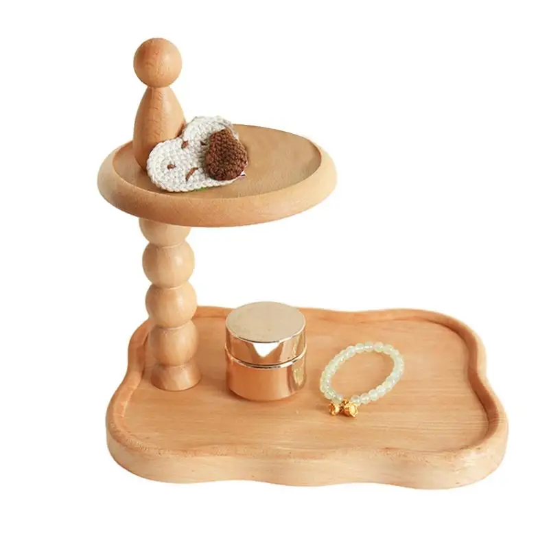 

2 tier wooden storage rack Jewelry Tray Earring Stand aromatherapy tray cake snack plate key ring organizer holder ornaments