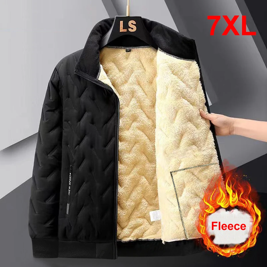 Fleece Jacket Men Winter Warm Thick Jacket Fleece Coat Plus Size 7XL Fashion Casual Stand Collar Jackets Big Size 7XL