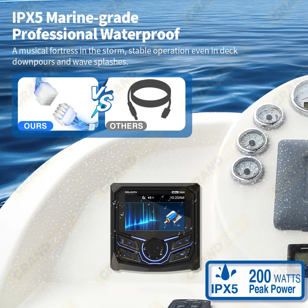 Marine Radio MP5 Player Boat Stereo For Yacht RV ATV UTV Golf Cart FM AM Digital Media Audio Bluetooth IPX5 Waterproof