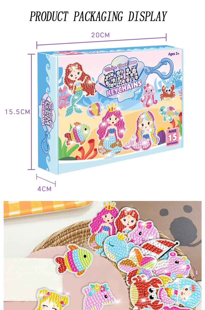 15 Pack - DIY Seaworld Kids Diamond Art Keychains