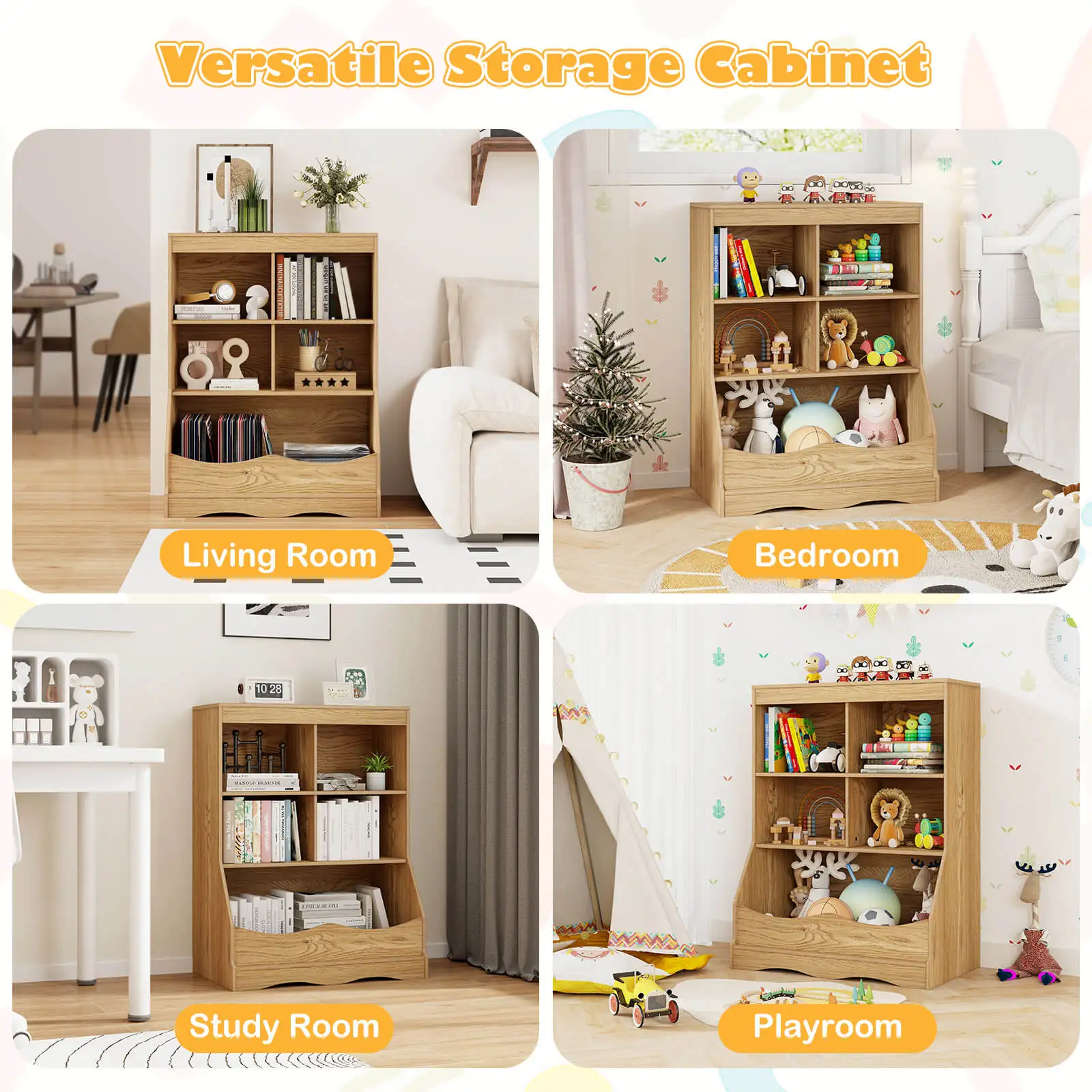34.5" Kids Bookshelf w/ Anti-Tipping Kits Multi-functional Display Rack 6