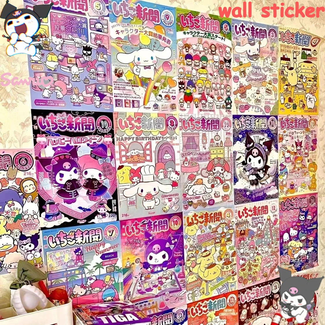 

Kawaii Sanrio, Hello Kitty Kuromi Наклейка на стену Cinnamoroll My Melody Girls Дети Спальня постер фоновые обои