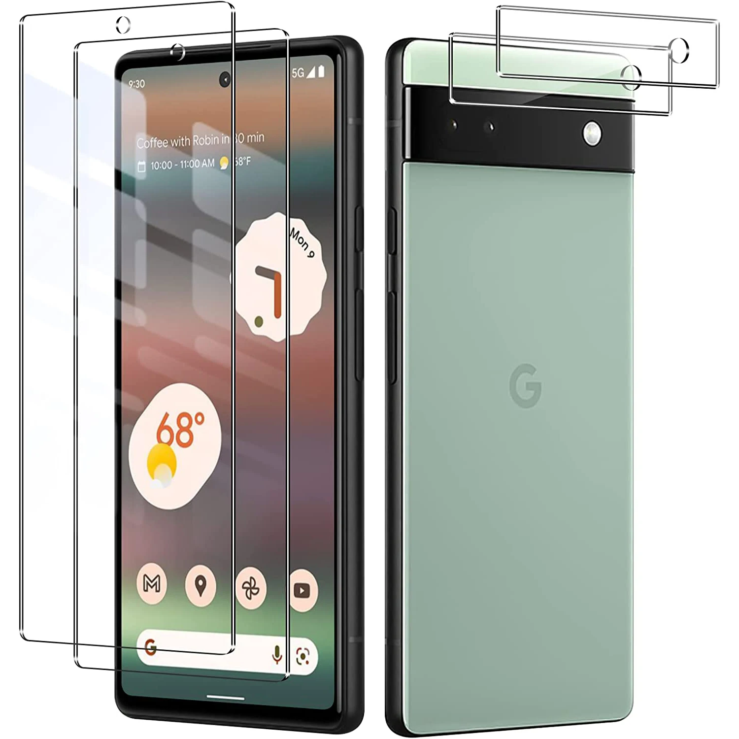 

[2 Pack] Lens Protector+[2Pack] Bubble Free 9H Hardness Tempered Glass Screen Protector For Google Pixel 6A