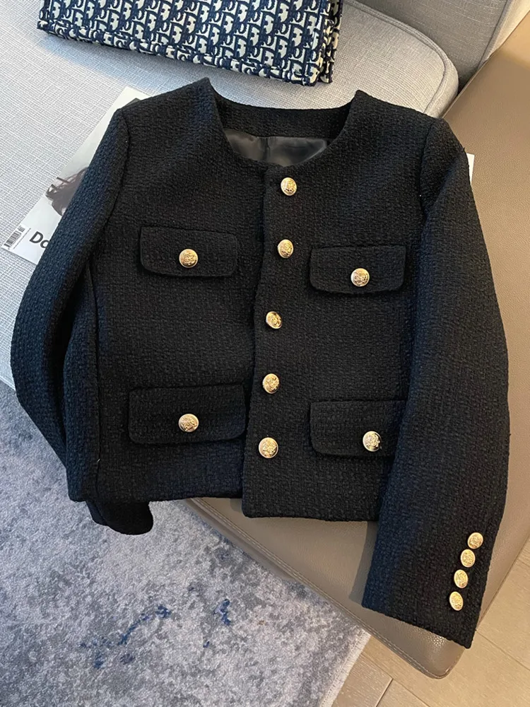 Autumn Winter Small Fragrant Tweed Jacket Coat Women Vintage