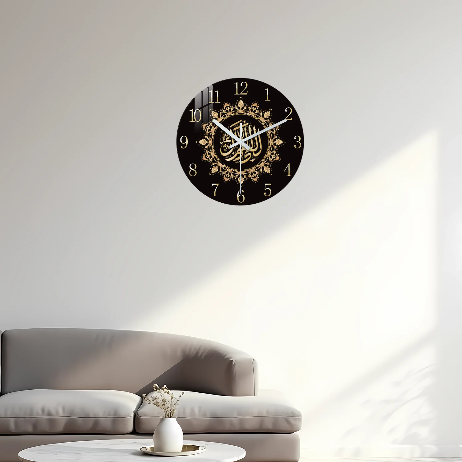 Elegant Geometric Wooden Wall Clock with Gold Accents - Silent and Stylish Timepiece
