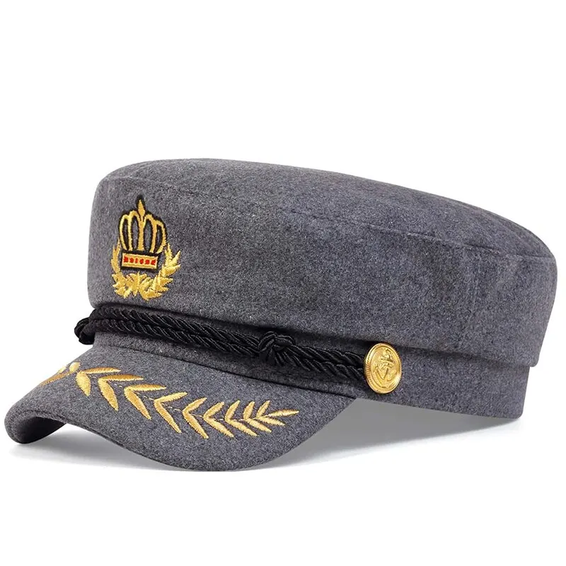 Crown Wheat Ear Embroidery Military Hats Flat Top Baseball Caps For Women Outdoor Sports Military Hats Cadet Sunscreen baseball cap