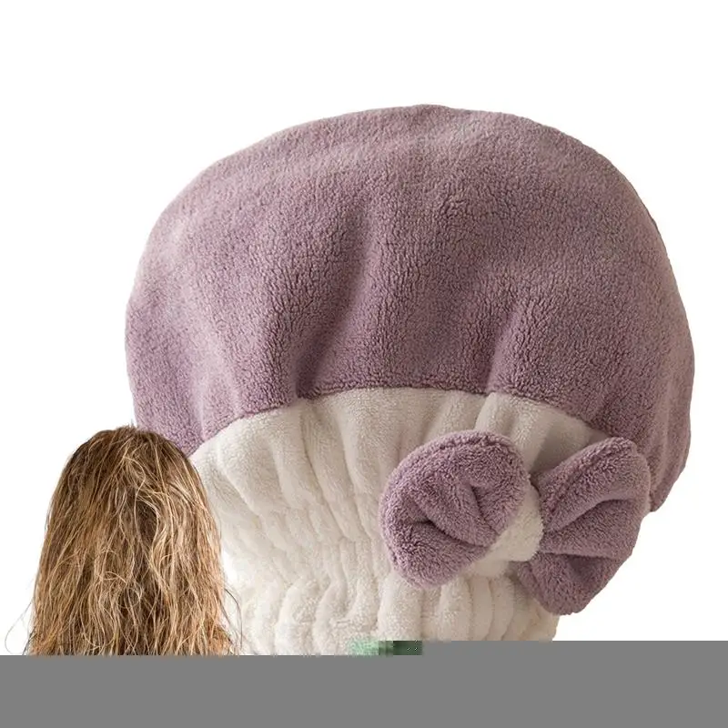 

Microfiber Hair Towel Soft Fast Drying Towel For Hair With Bow Bathing Wrapped Cap Anti Frizz Microfiber Towel Shower Hair Wrap