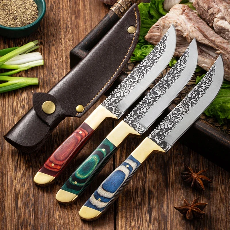 Forged Boning Meat Cleaver Knife Stainless Steel Mongolian Kitchen Hand Meat Fruit Knife Roasted Lamb Steak with Cover Kitchen Knife Meat Cleaver
