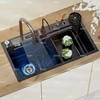 Stainless Steel Kitchen Sink With Waterfall Large Single Slot Dishwashing Multifunctional Sinks Home Improvement Left Drainage 1