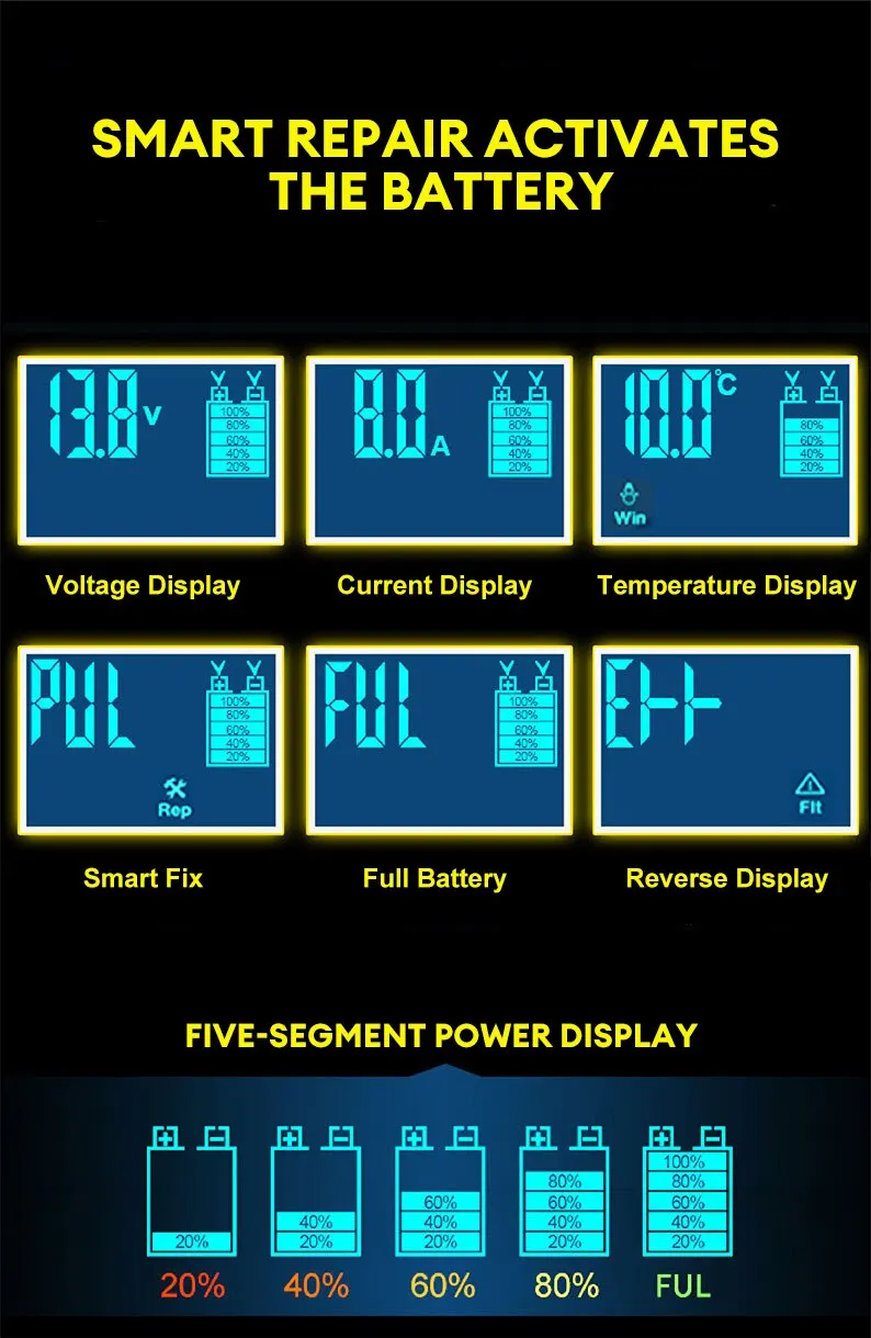 Auto-Batterie-Ladegerät 12V intelligente Puls-Reparatur lcd-Display Autobatterie-Batterie-Ladebatterie-Reparatur-Ladegerät